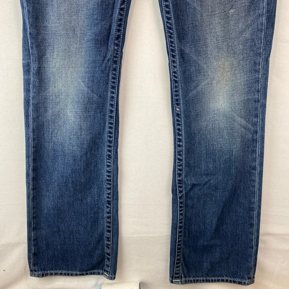 True Religion Straight W Flap Basic Mens 36 Blue Denim Jeans Contrast Stitching